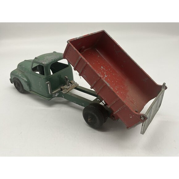 Hubley Vintage Diecast Green And Red #469 476 Kiddie Toy Dump Truck 9" Long x 3" - Picture 12 of 15